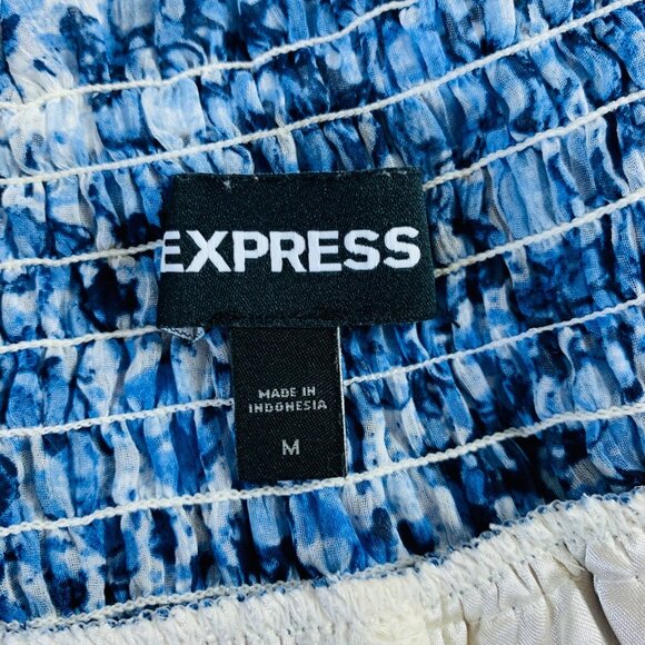 Express 2 Piece Set Off Shoulder Smocked Floral Dress Size M Blue White Crop Top - Picture 6 of 16